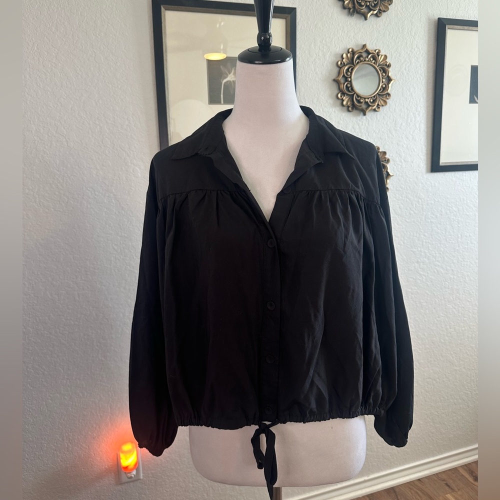 Mustard Seed Black Button Down Top